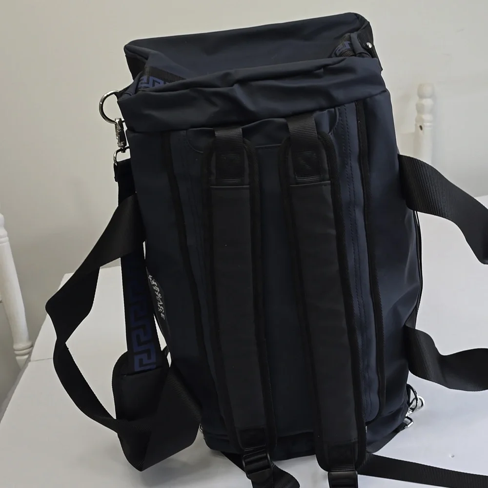 NWOT Versace Parfums Limited Edition Weekend Duffle Gym Bag Backpack Dark Blue